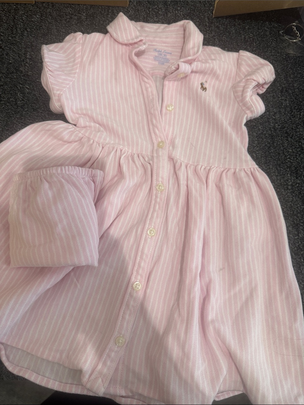 Ralph Lauren Pink and White Striped Cotton Shirt Dress